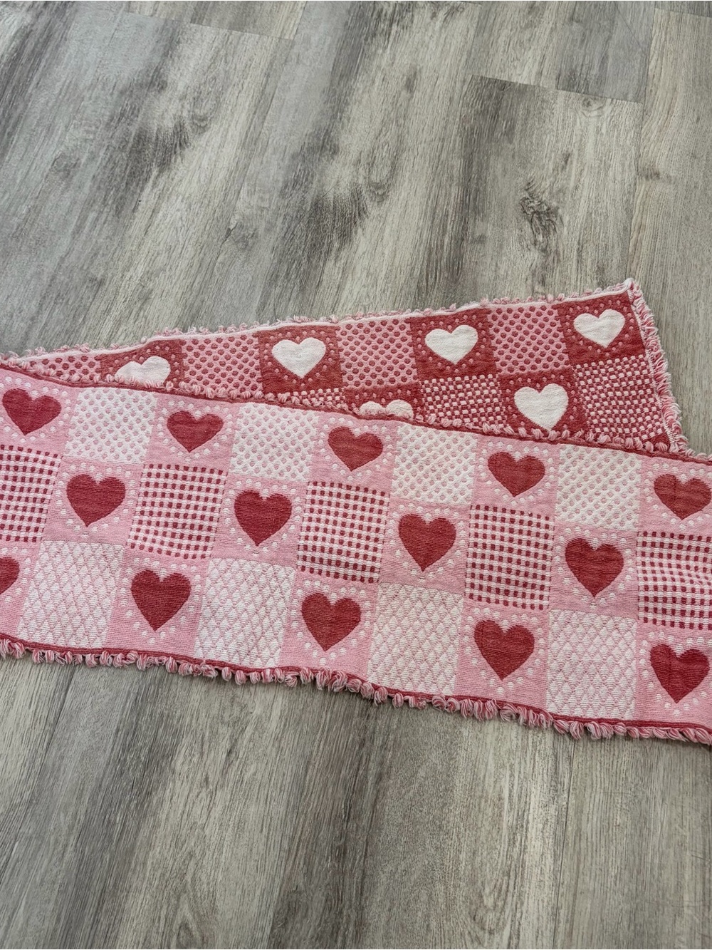Tapestry Woven Table Runner  Valentine's Day Pink Hearts Cottage 11” X 60”